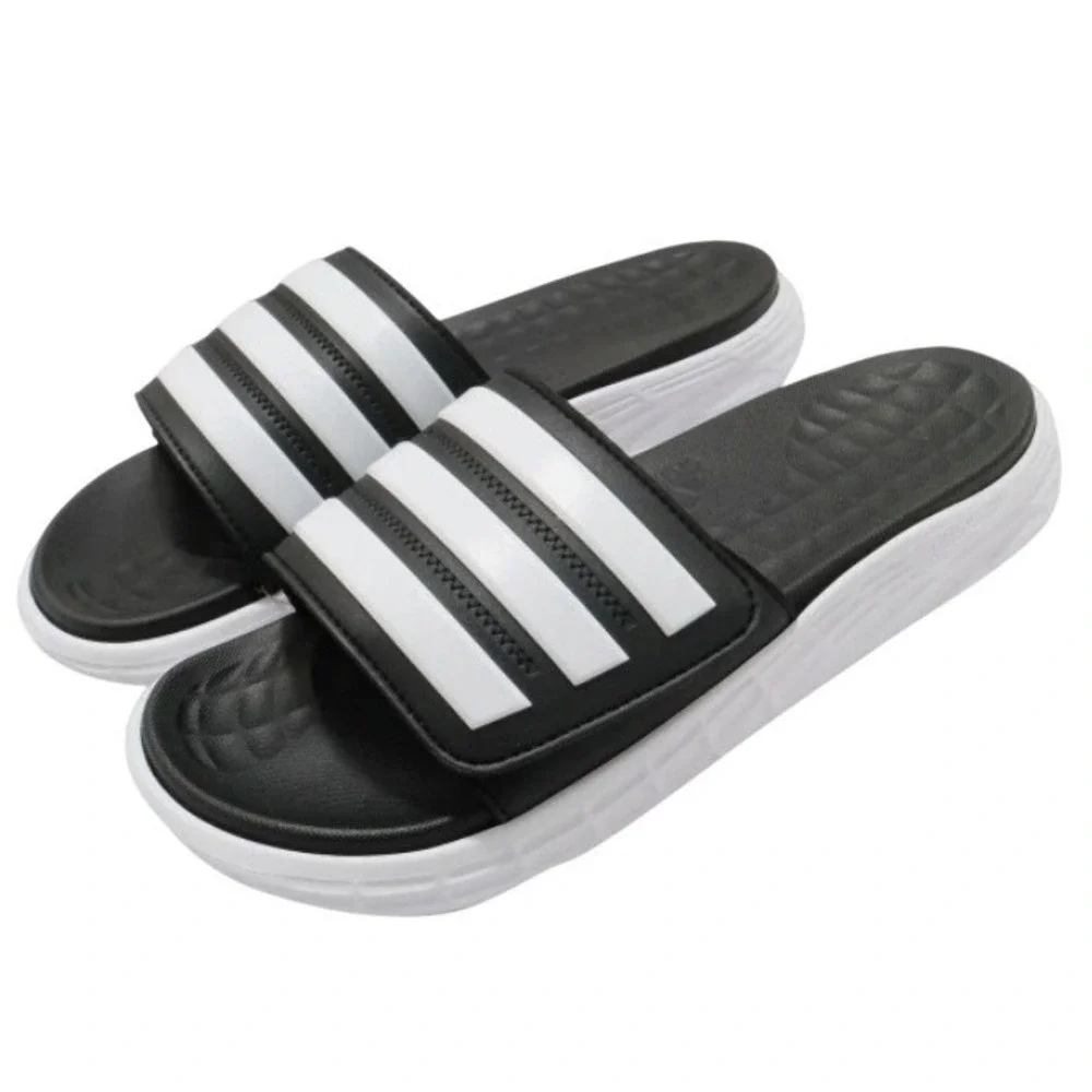 Adidas Duramo SL Slide Sandals Black White Mens Size 7 NEW NIB Athletic FY8786